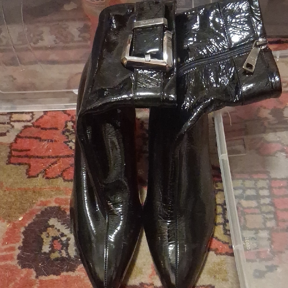 Black Patent Leather Boots with Buckle